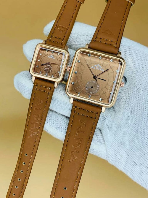 Couple Watch Alpha Brown Gold(Best For Wedding, Anniversary, Engagement Gifts.) - RIGHT TIME
