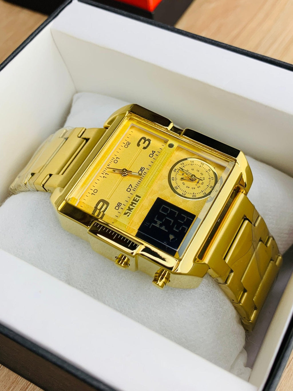 Original Skmei Triple Times Men’s Watch – 3 Time Display, 12/24Hr Format, Alarm, Day - Date - Month, Full Steel Body with 1 Year Warranty - RIGHT TIME