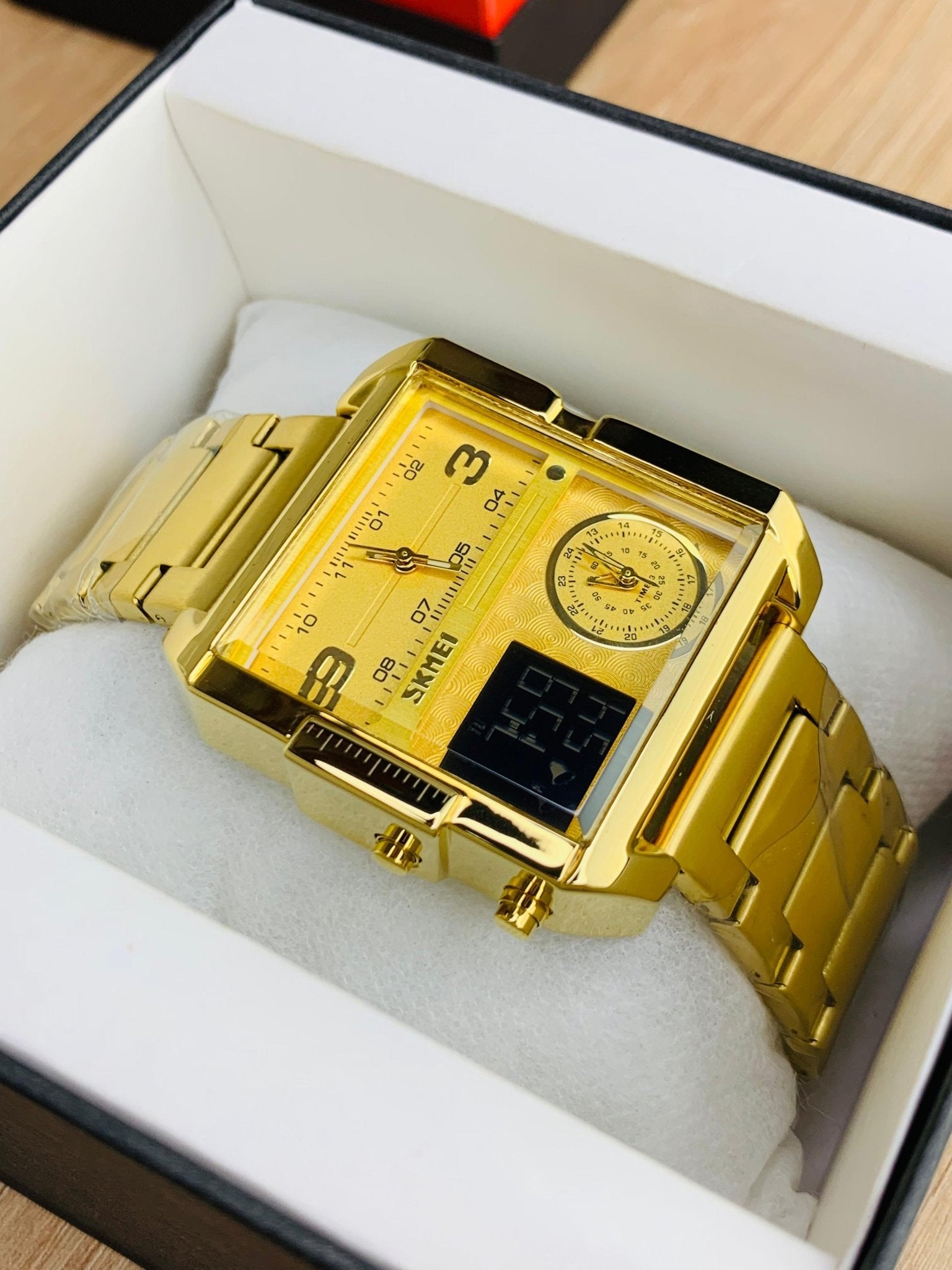 Original Skmei Triple Times Men’s Watch – 3 Time Display, 12/24Hr Format, Alarm, Day - Date - Month, Full Steel Body with 1 Year Warranty - RIGHT TIME