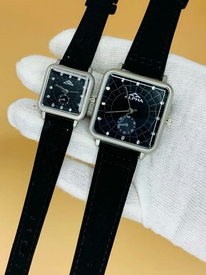Couple Watch Alpha Black Silver (Best For Wedding, Anniversary, Engagement Gifts.)