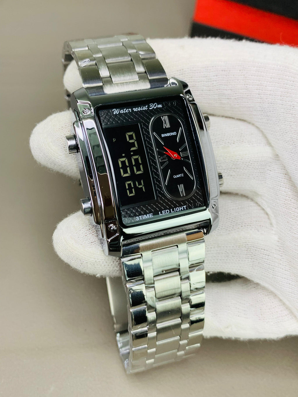 Dual Time Watch – Original Rectangle Dial | 1 Year Warranty