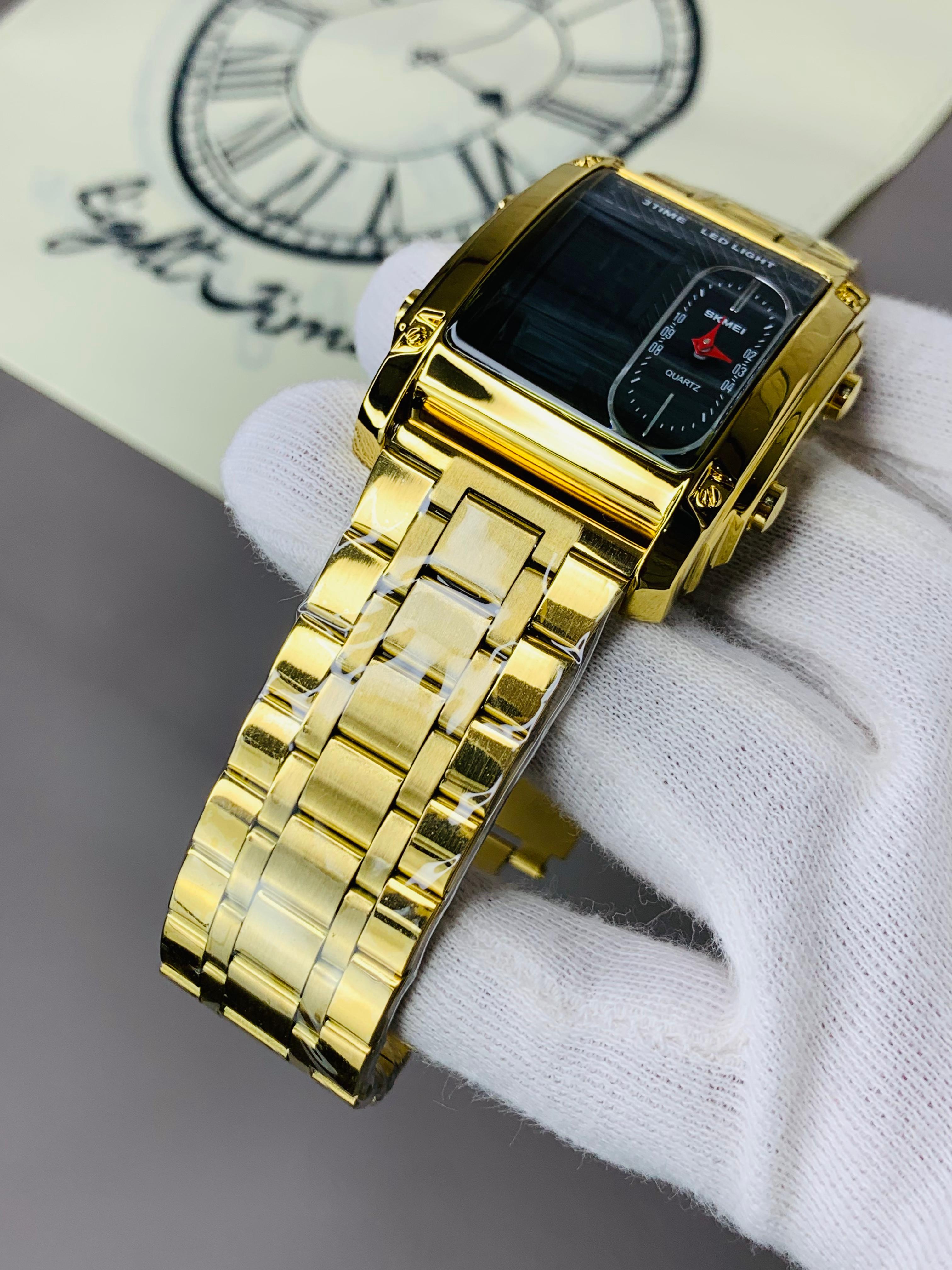 Dual Time Watch – Original Rectangle Dial | 1 Year Warranty