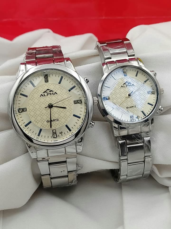 Couple Watch Alpha Silver ( Best For Wedding, Anniversary, Engagement Gifts.)