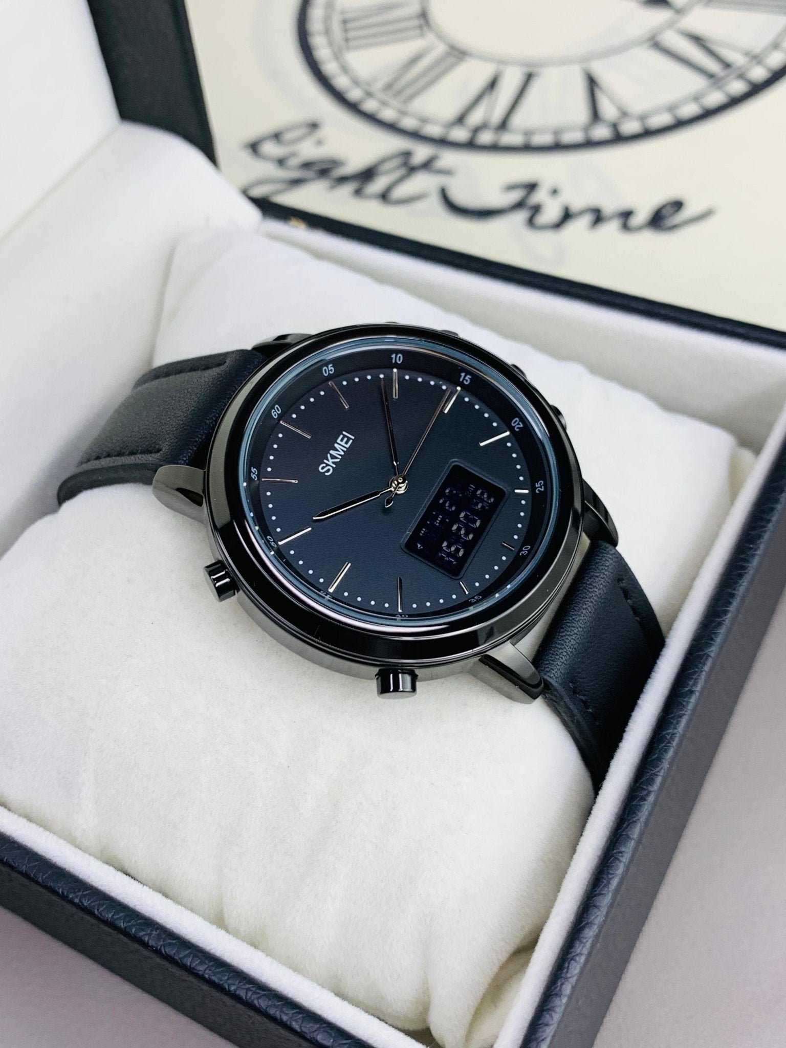 Skmei Dual Time Leather Belts Full Black - RIGHT TIME