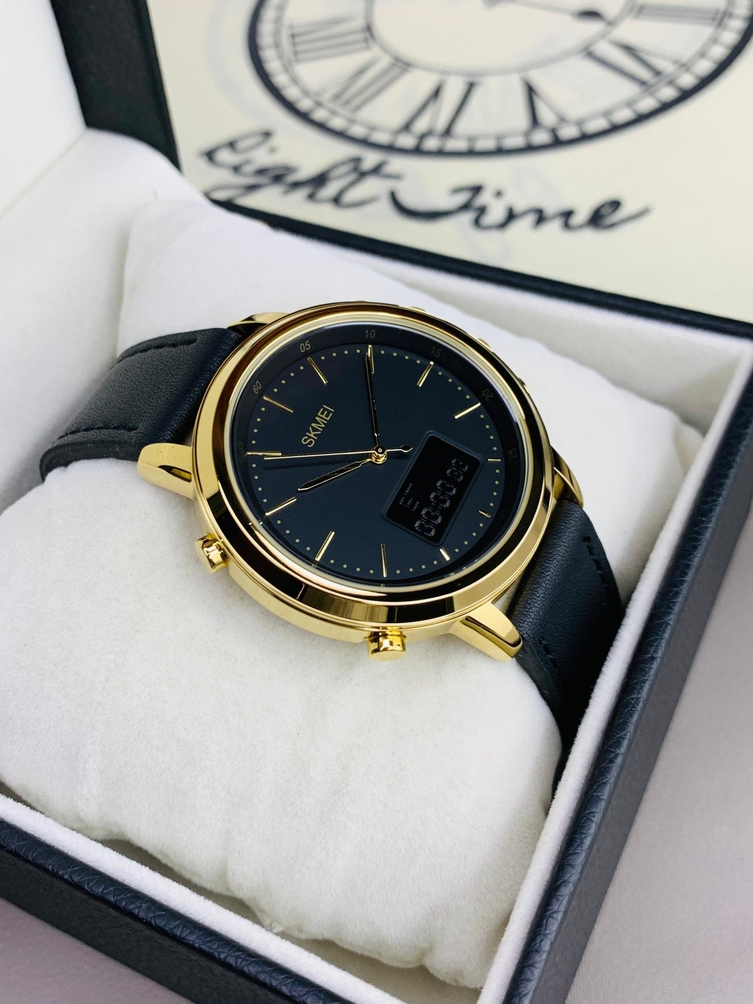 Skmei Dual Time Leather Belts Golden - RIGHT TIME